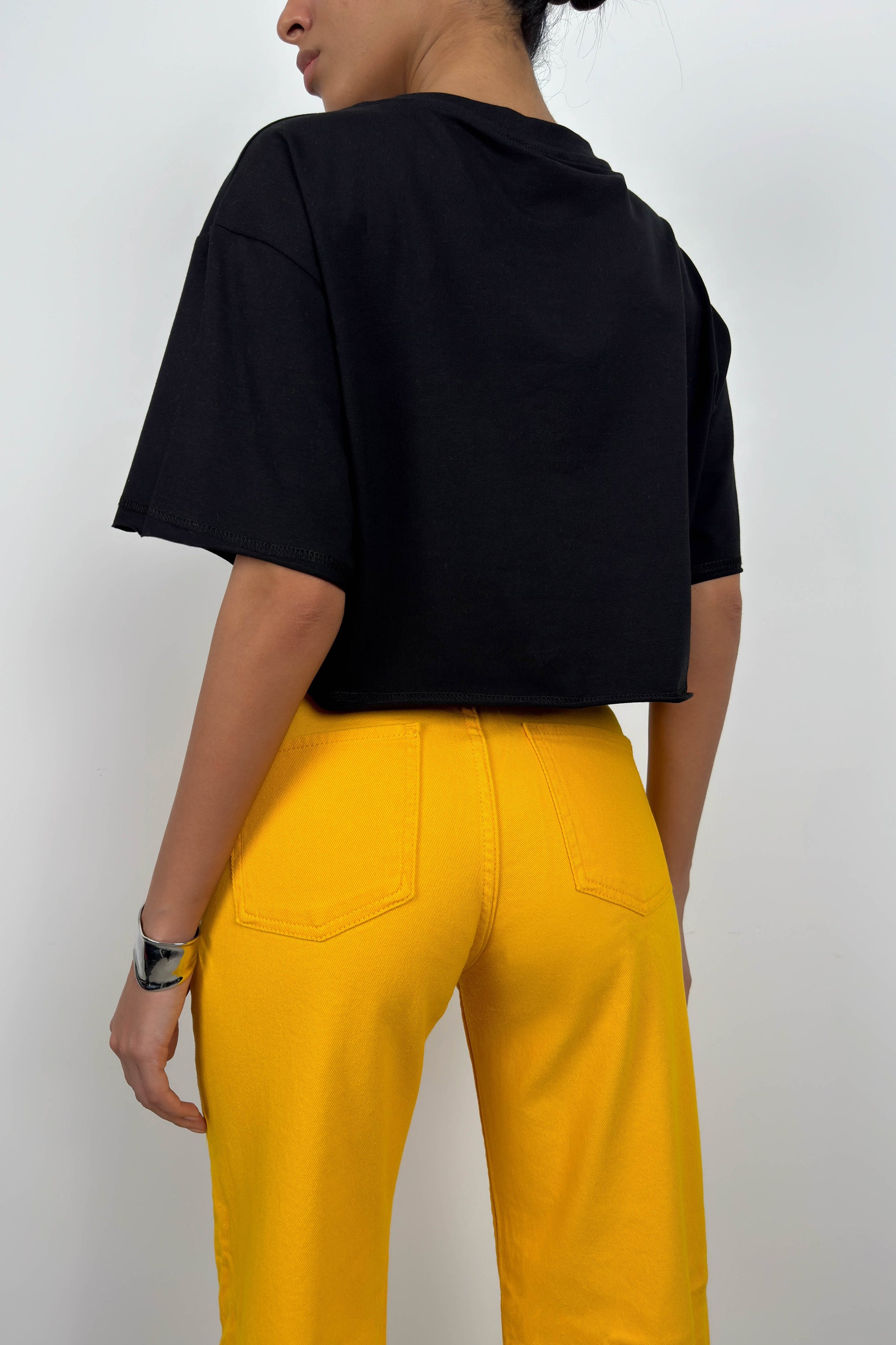 Oversize Basic Siyah Crop T-Shirt