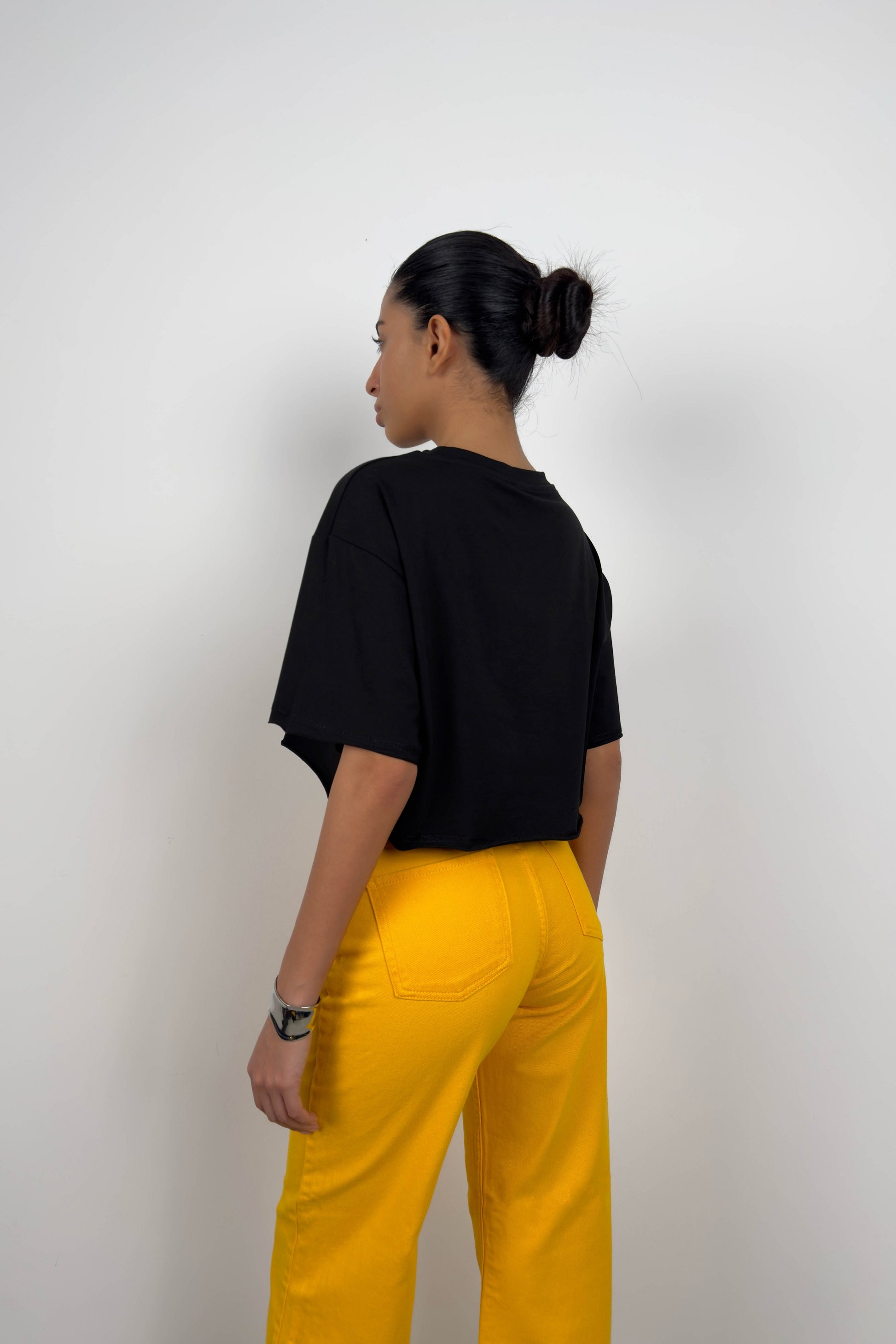 Oversize Basic Siyah Crop T-Shirt