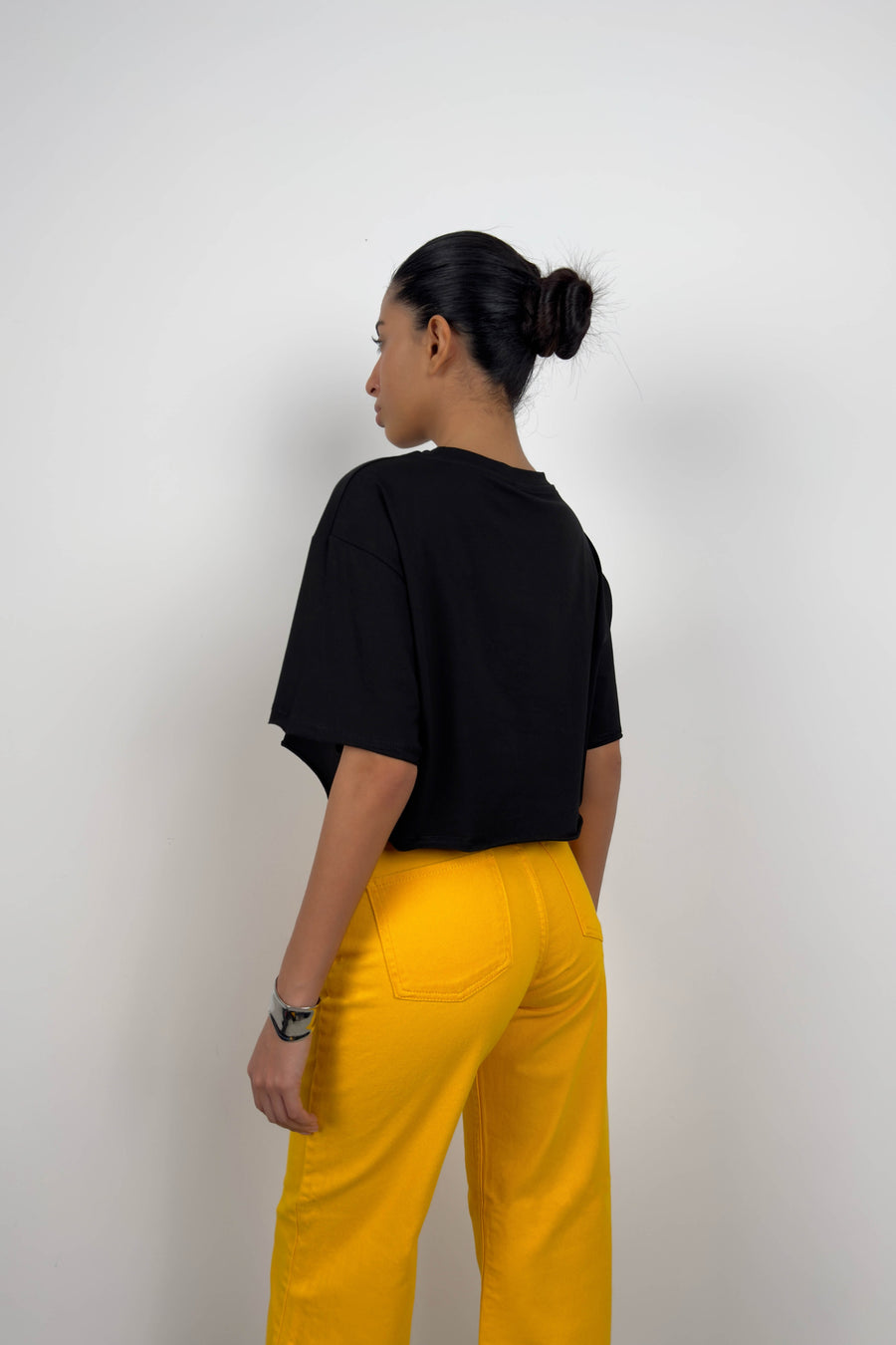 Oversize Basic Black Crop T-Shirt