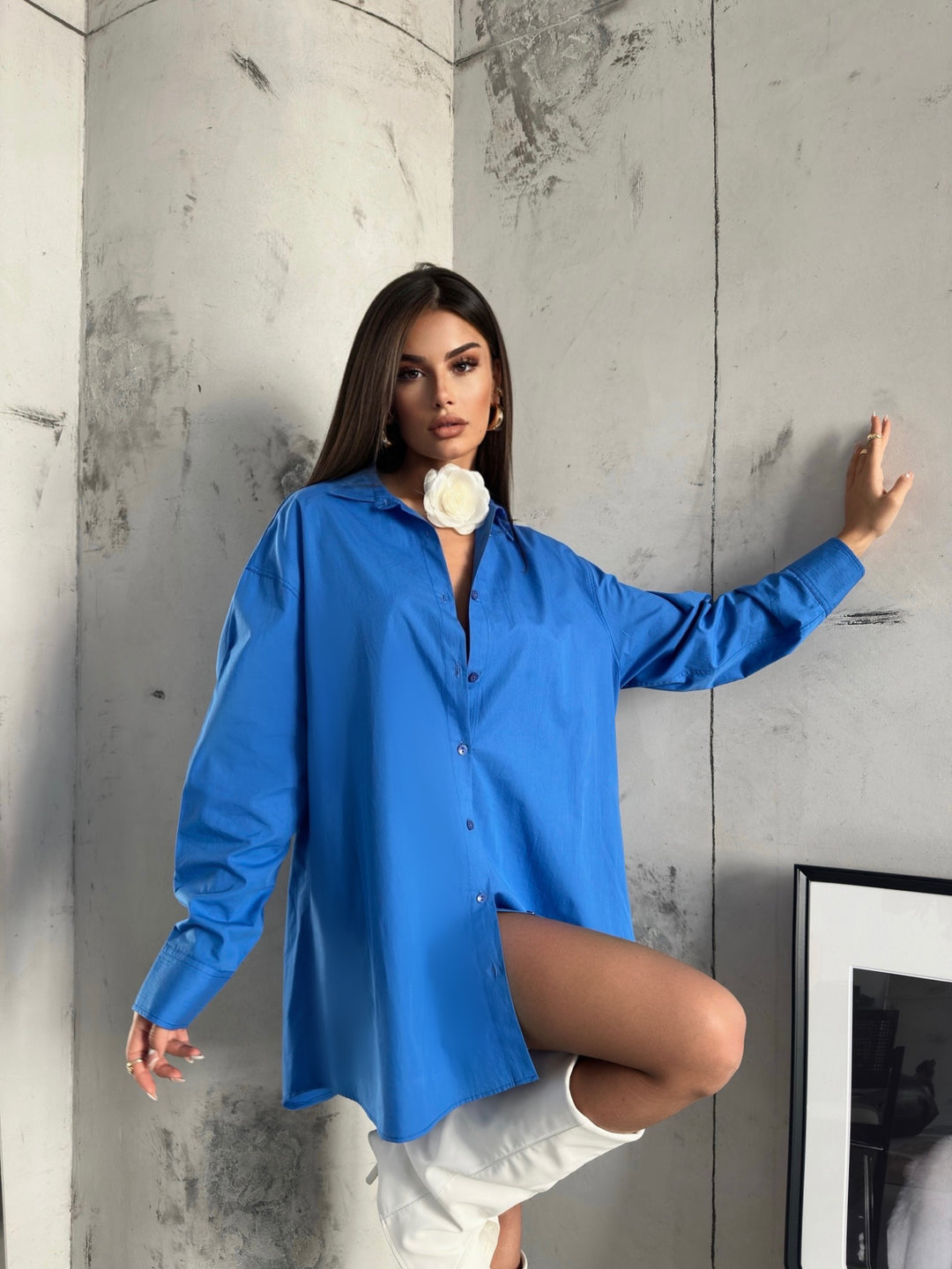 Oversize Basic Saxe Shirt