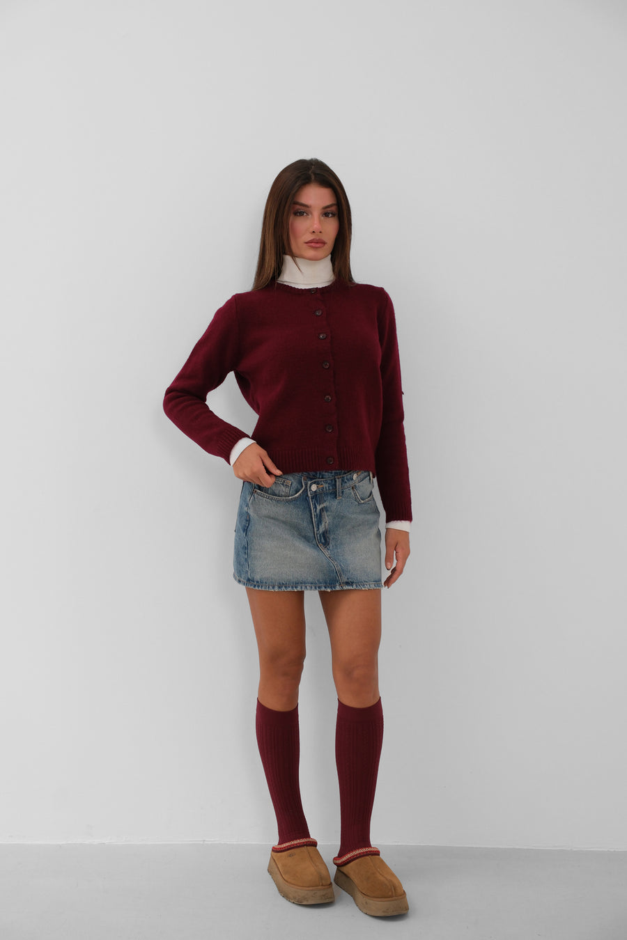 Oversize Basic Bordo Hırka