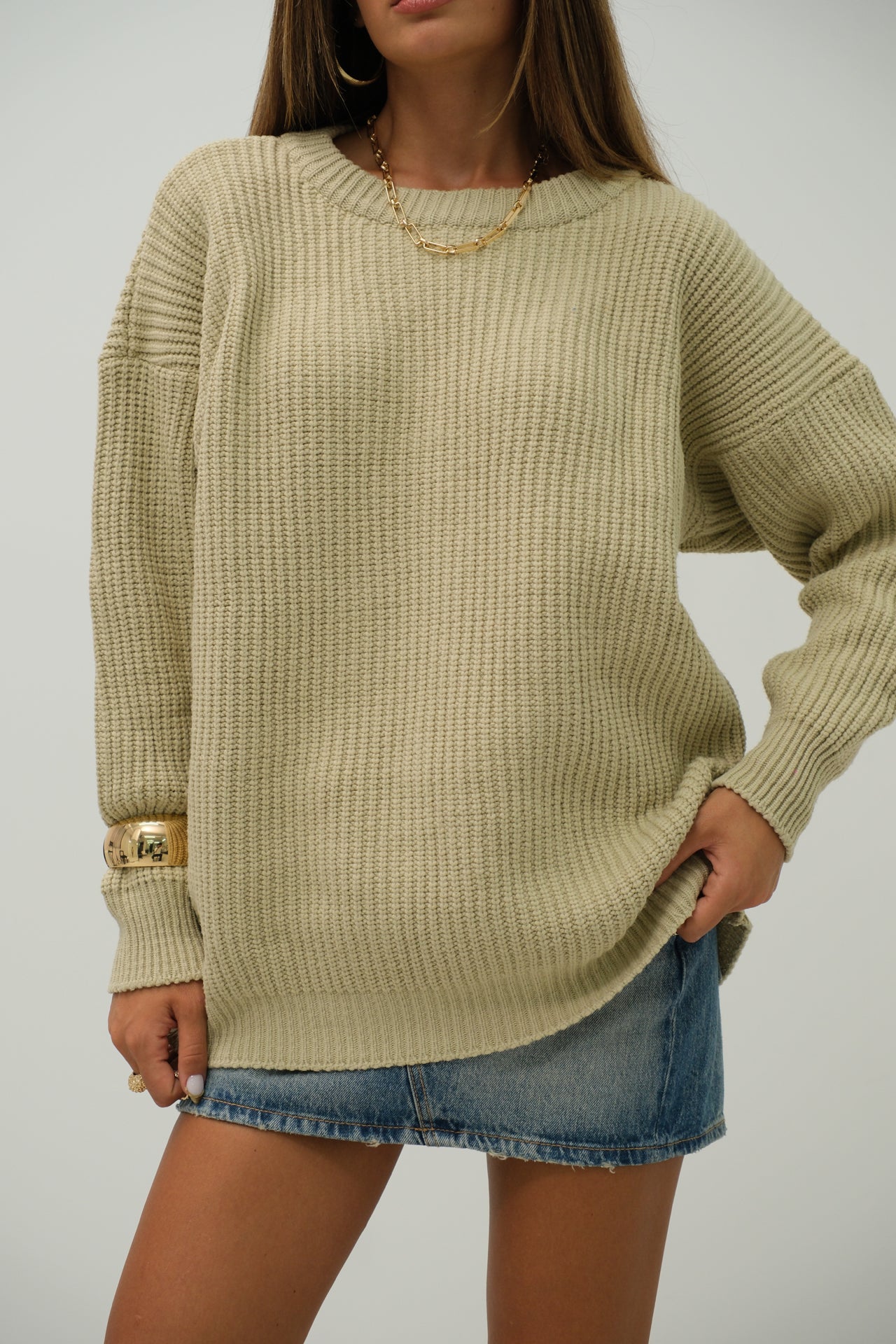 Oversize Beige Knitted Sweater 