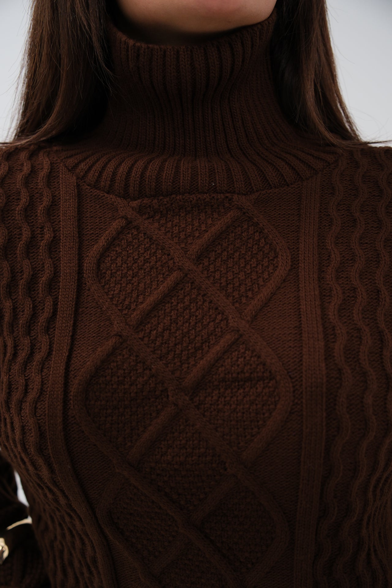 Oversize Turtleneck Brown Knitted Sweater