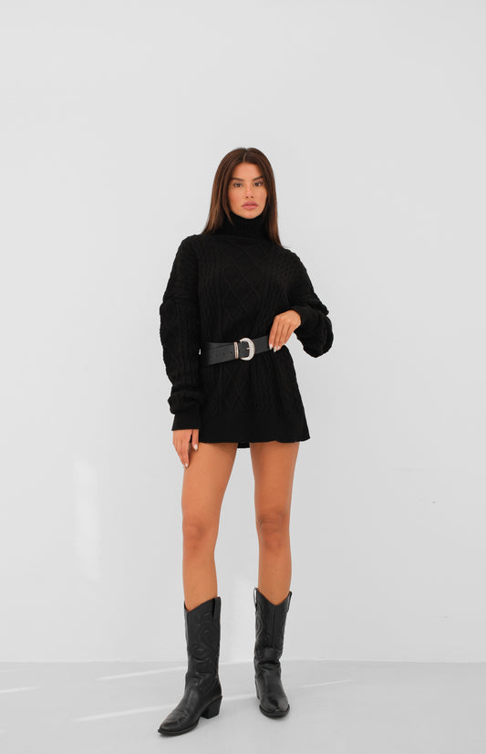 Oversize Turtleneck Black Knitted Sweater 