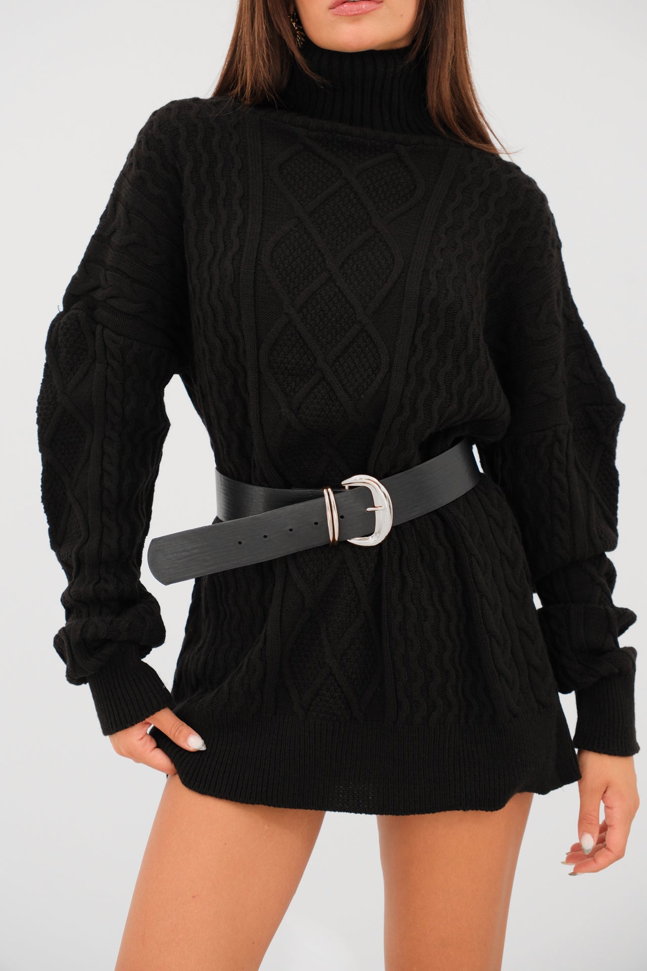 Oversize Turtleneck Black Knitted Sweater 