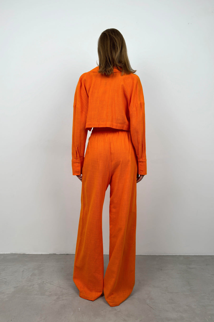 Oversize Crop Shirt Wide Leg Orange Trousers Set