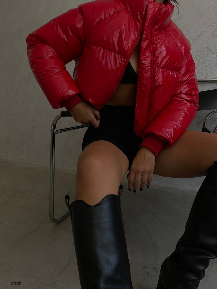 Oversize Crop Kırmızı Şişme Mont