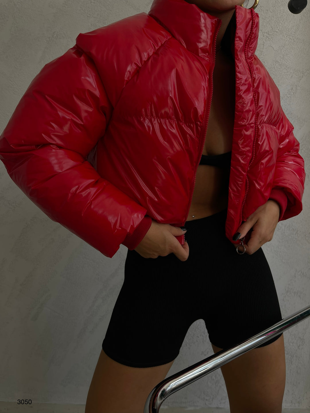 Oversize Crop Kırmızı Şişme Mont