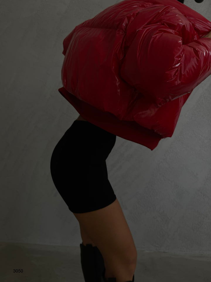 Oversize Crop Kırmızı Şişme Mont