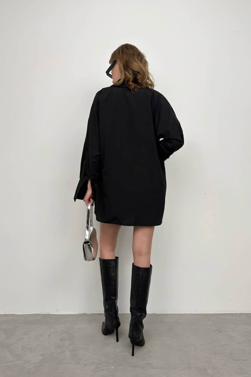 Oversize Shirt and Gathered Black Shorts Set 