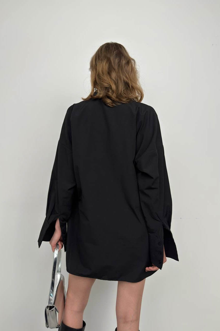 Oversize Shirt and Gathered Black Shorts Set 