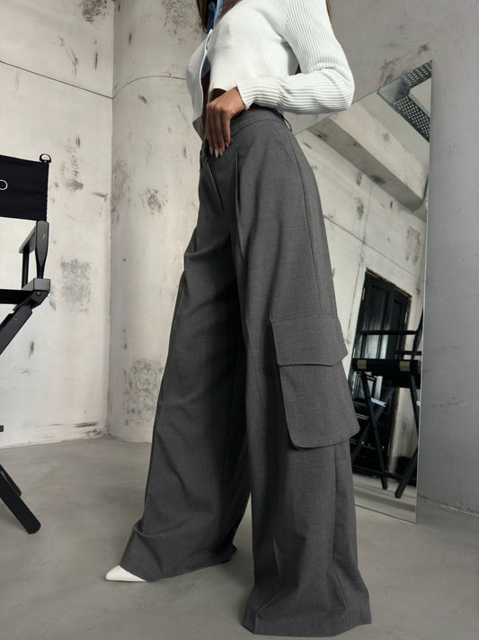 Oversize Cargo Pocket Grey Trousers 