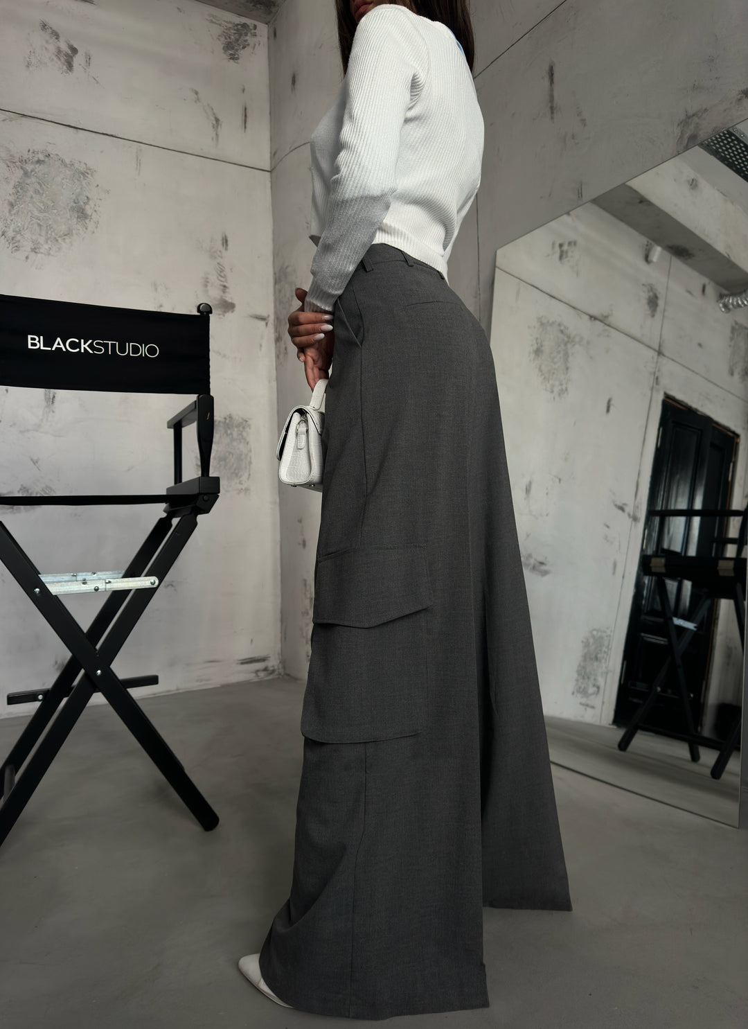 Oversize Cargo Pocket Grey Trousers 