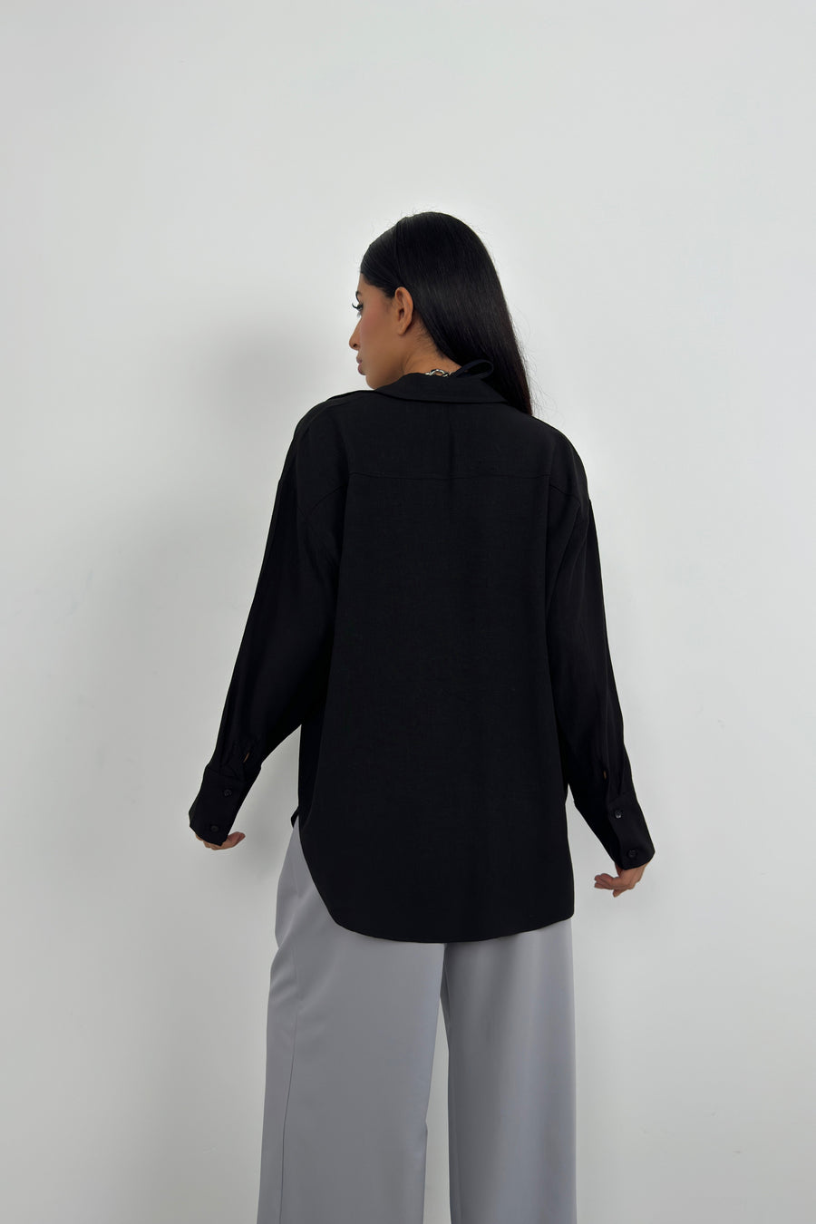 Oversize Black Linen Shirt 