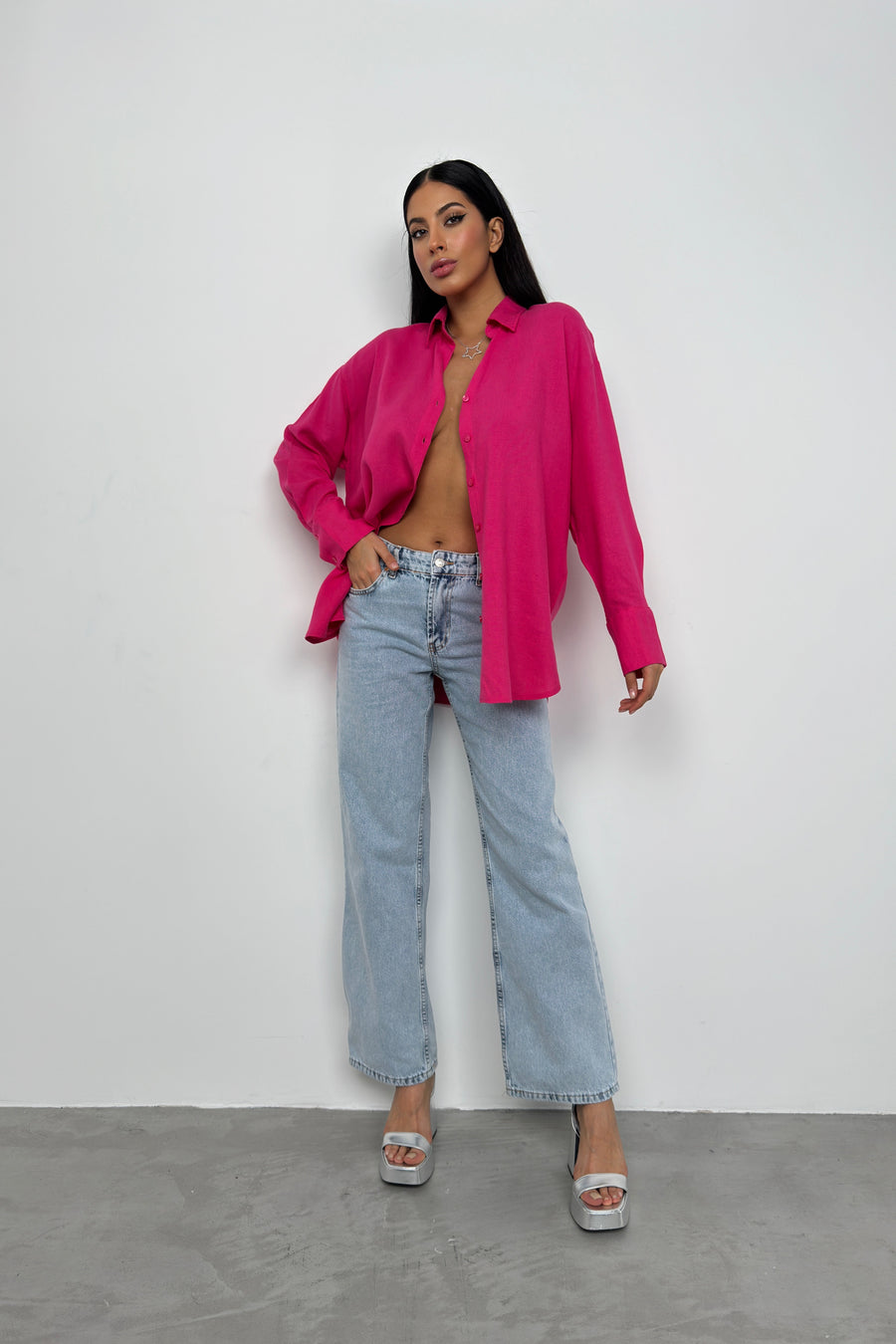 Oversize Pink Linen Shirt 