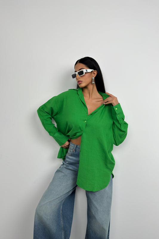 Oversize Green Linen Shirt 