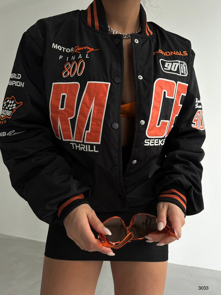 Oversize Embroidered Black College Jacket 