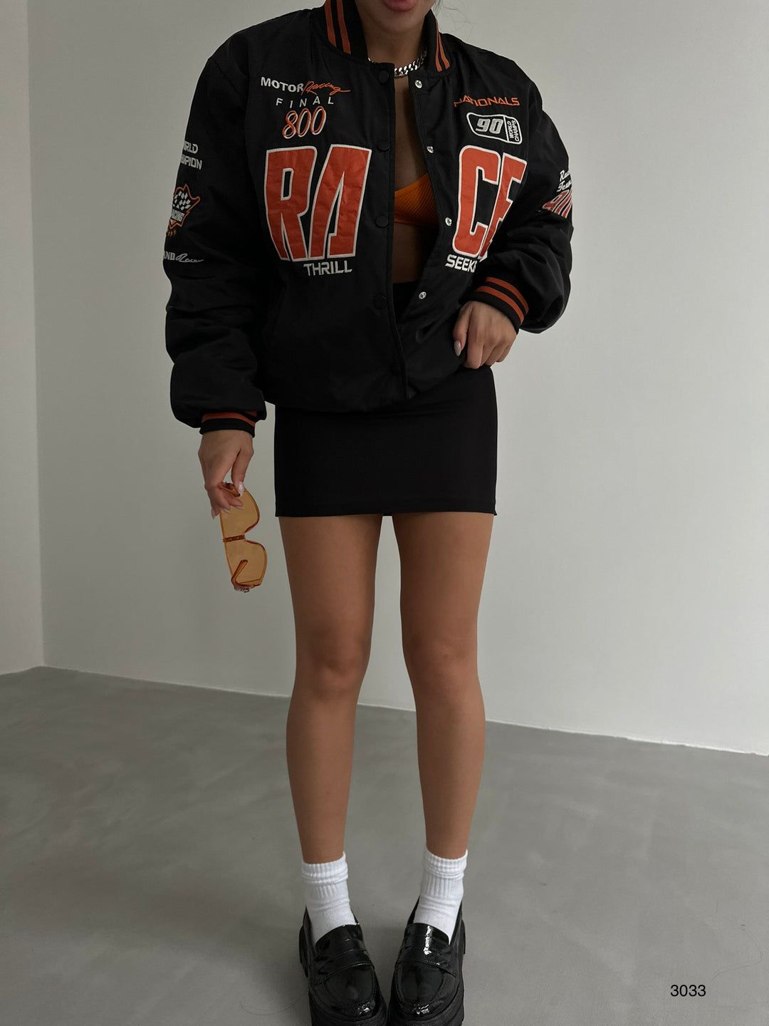 Oversize Embroidered Black College Jacket 