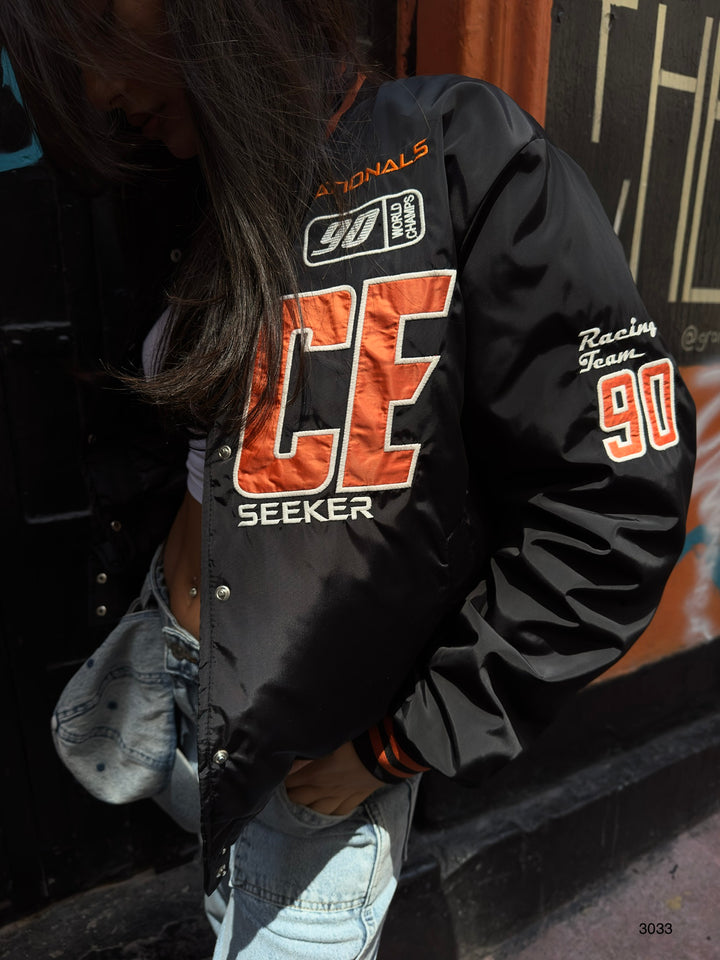 Oversize Embroidered Black College Jacket 