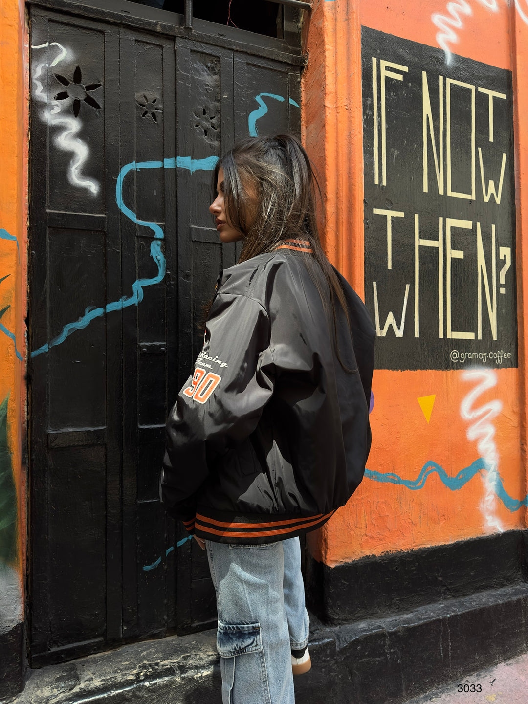 Oversize Embroidered Black College Jacket 