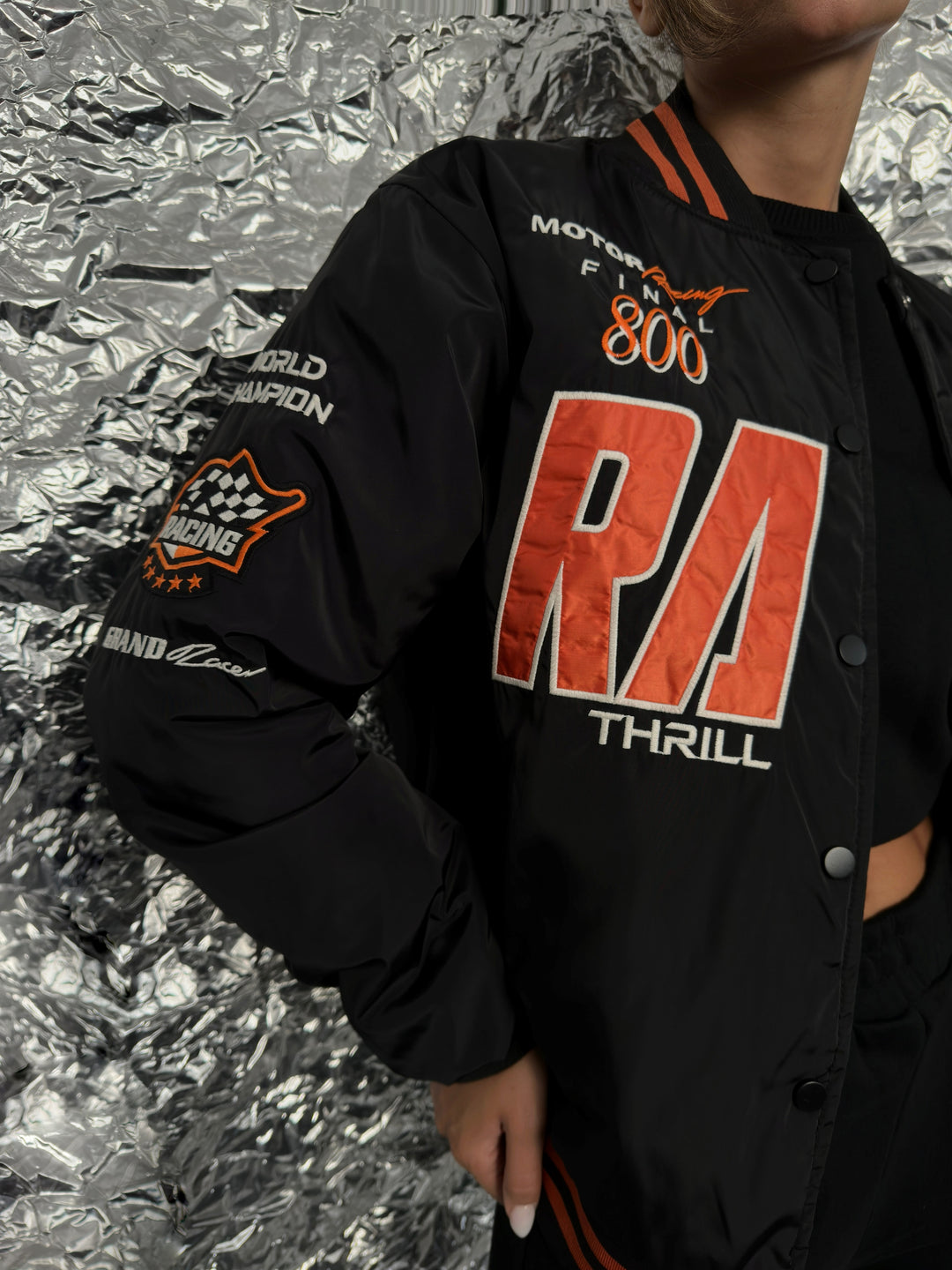 Oversize Embroidered Black College Jacket 