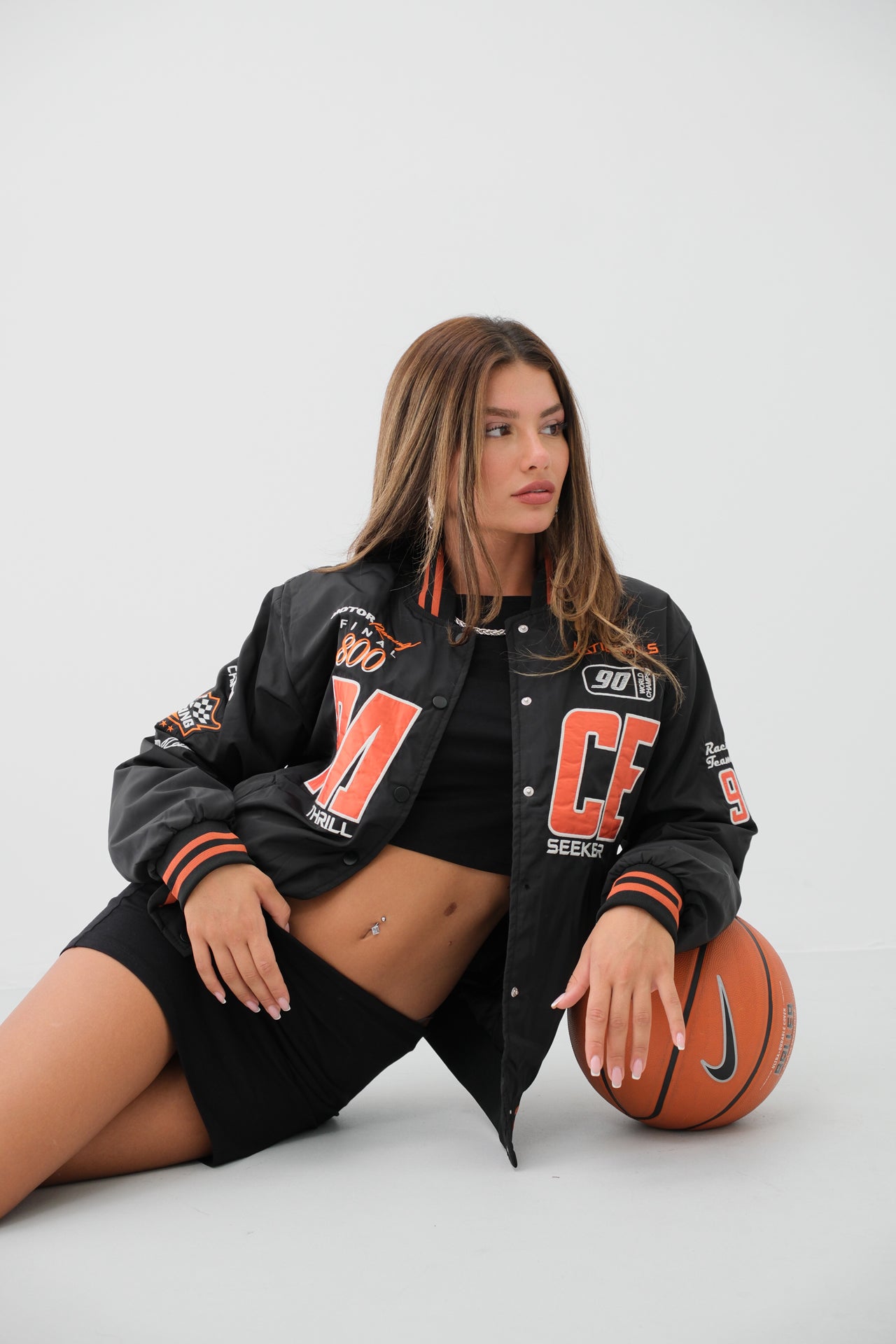 Oversize Embroidered Black College Jacket 