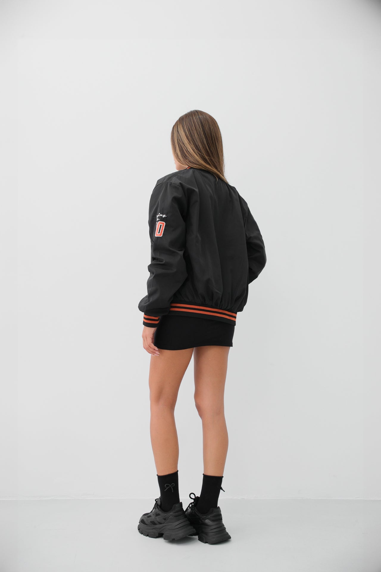 Oversize Embroidered Black College Jacket 