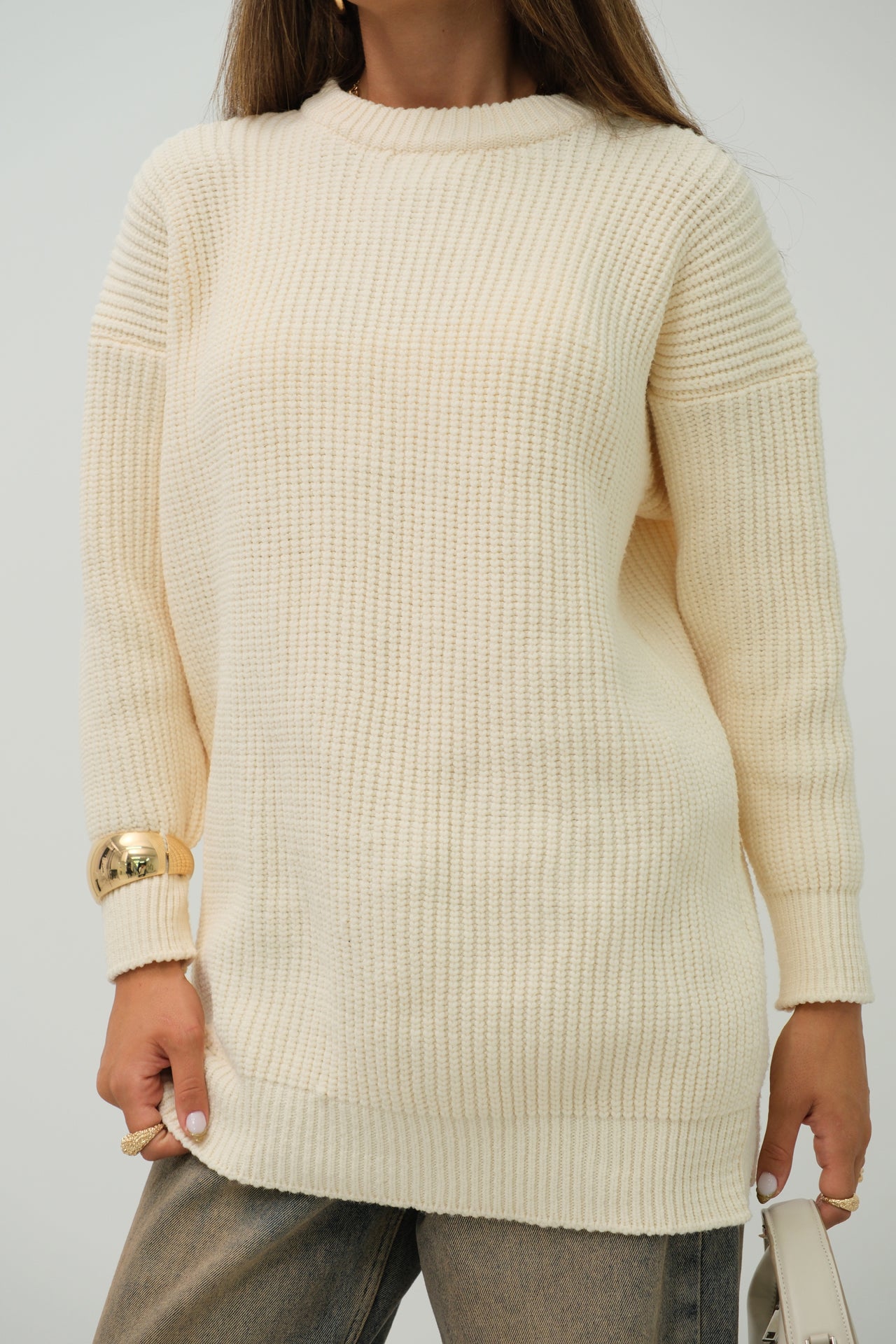 Oversize Knitted Ecru Sweater 