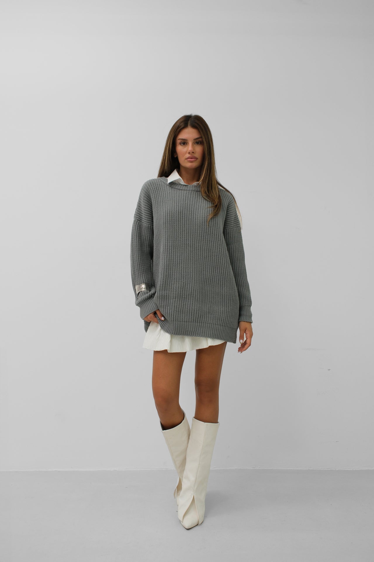 Oversize Knitted Gray Sweater 