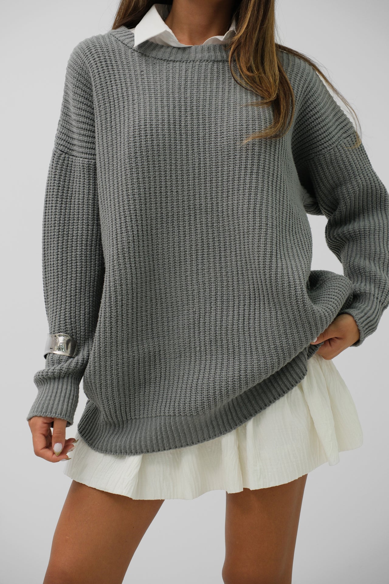 Oversize Knitted Gray Sweater 