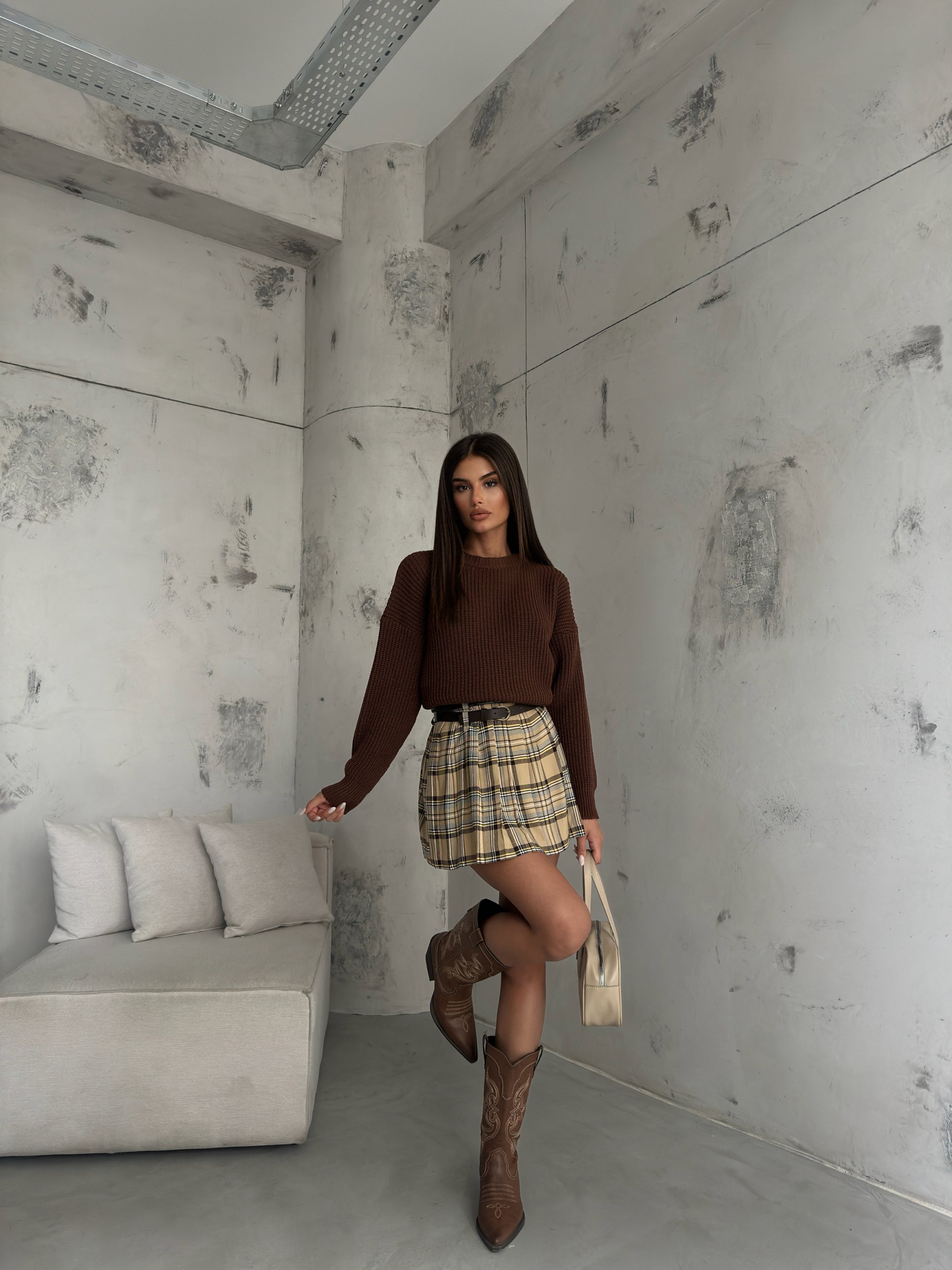 Oversize Knitted Brown Sweater 