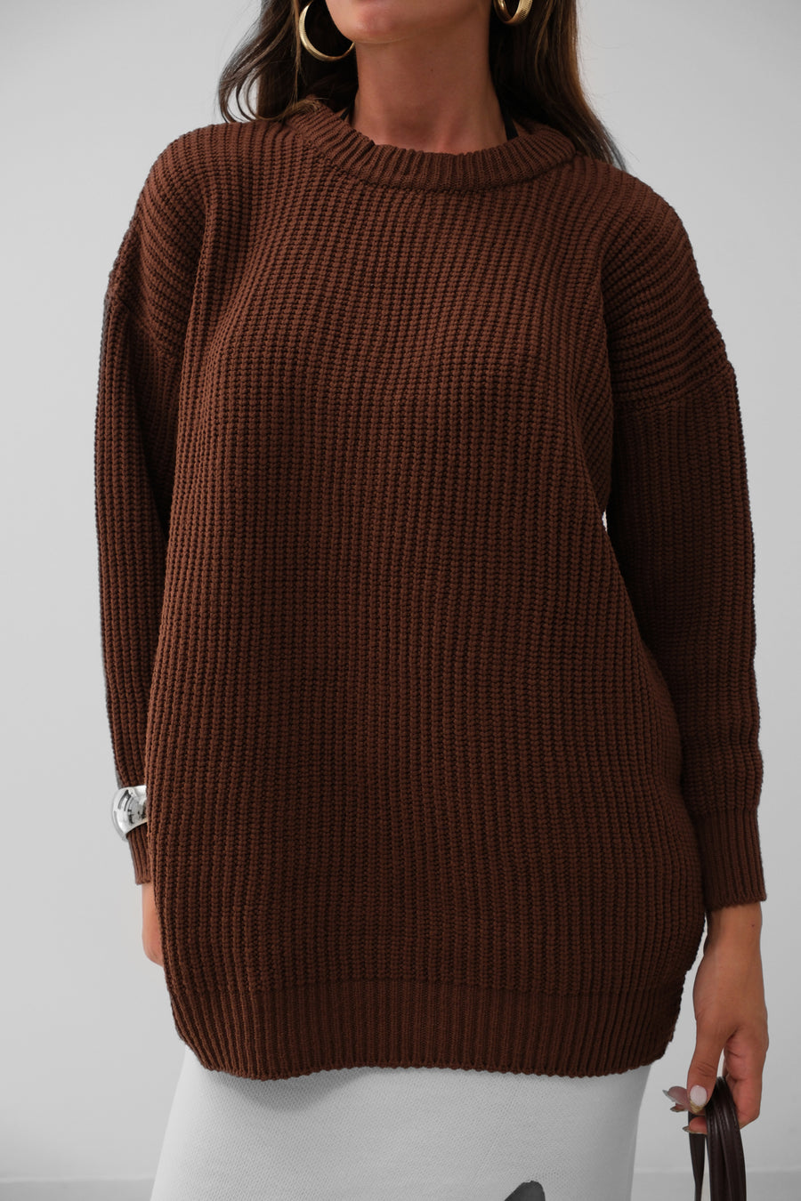 Oversize Knitted Brown Sweater 