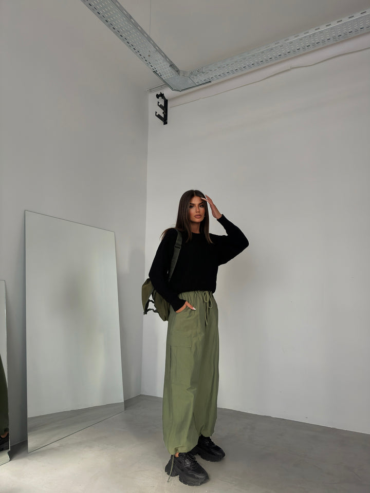 Oversize Örgü Siyah Kazak