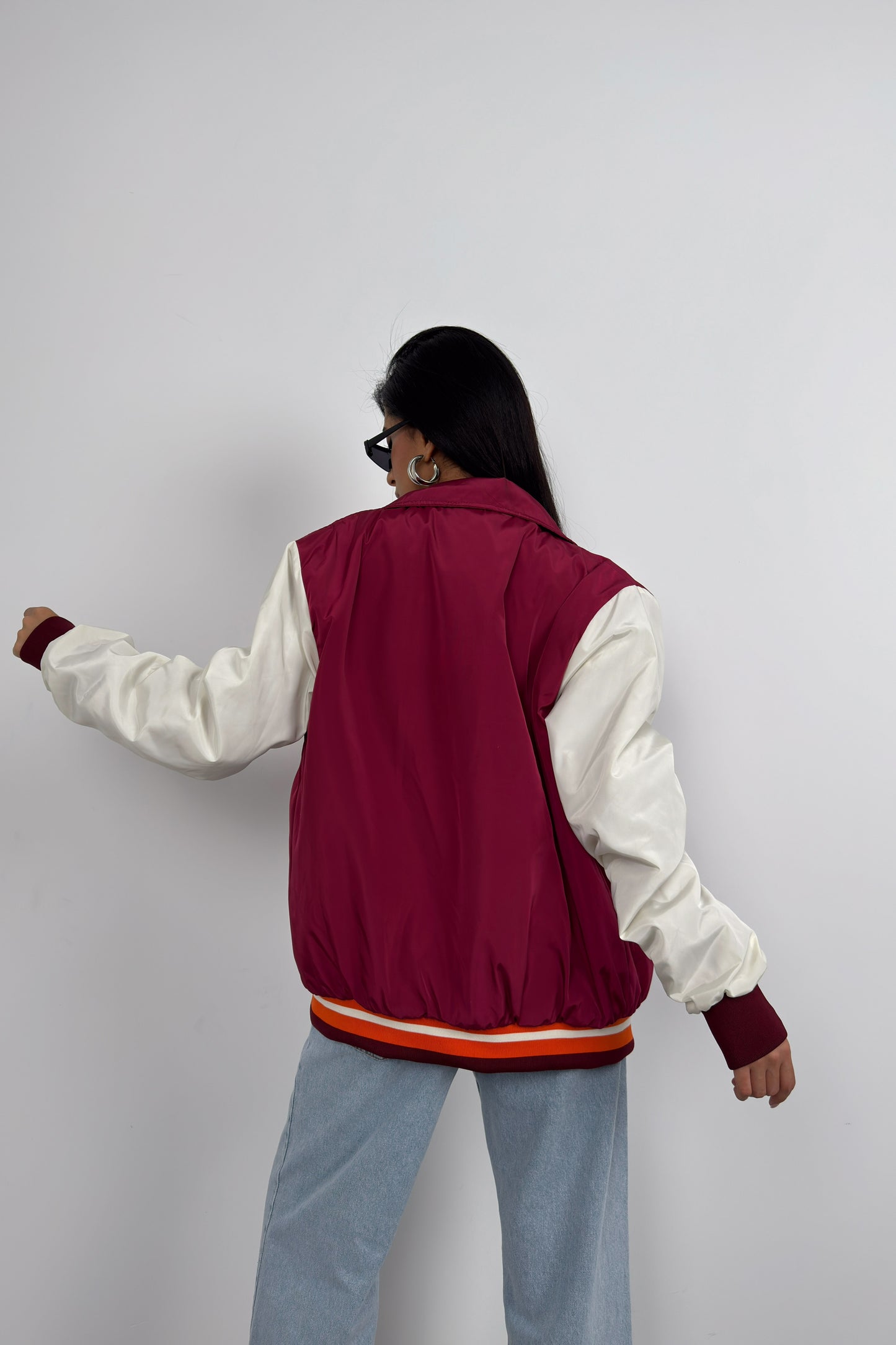 Oversize Polo Collar Plum College Jacket 