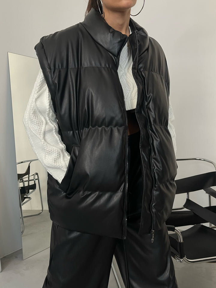 Oversize Puffer Leather Vest