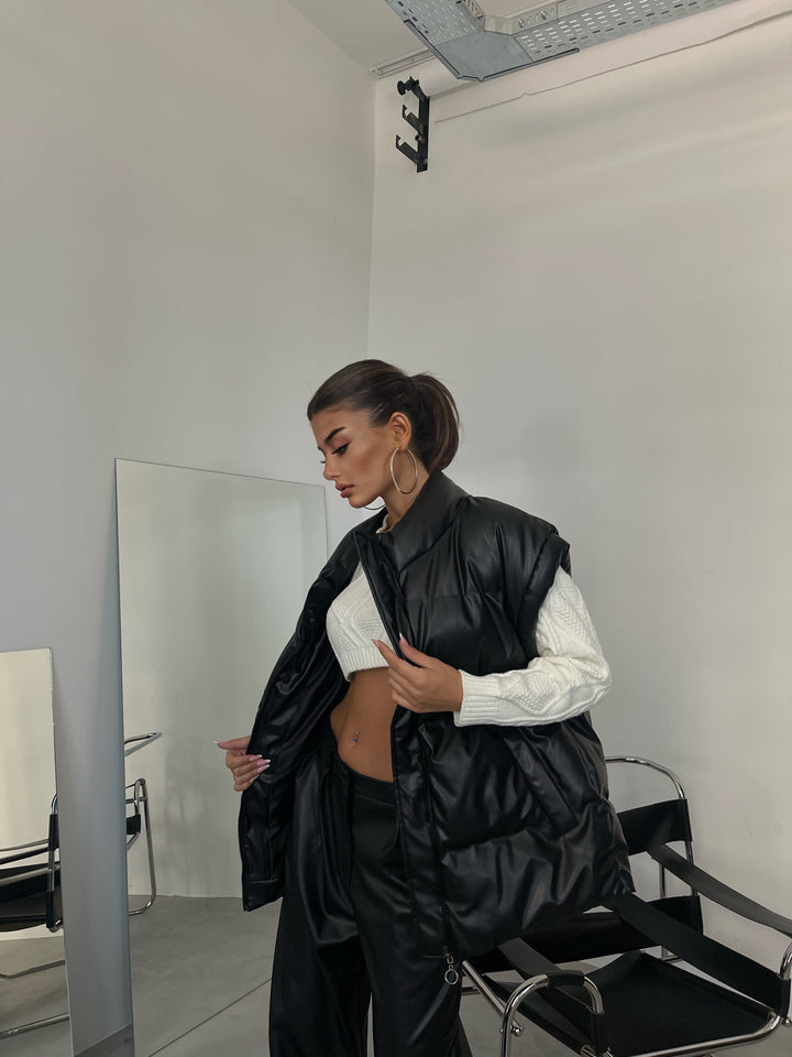 Oversize Puffer Leather Vest