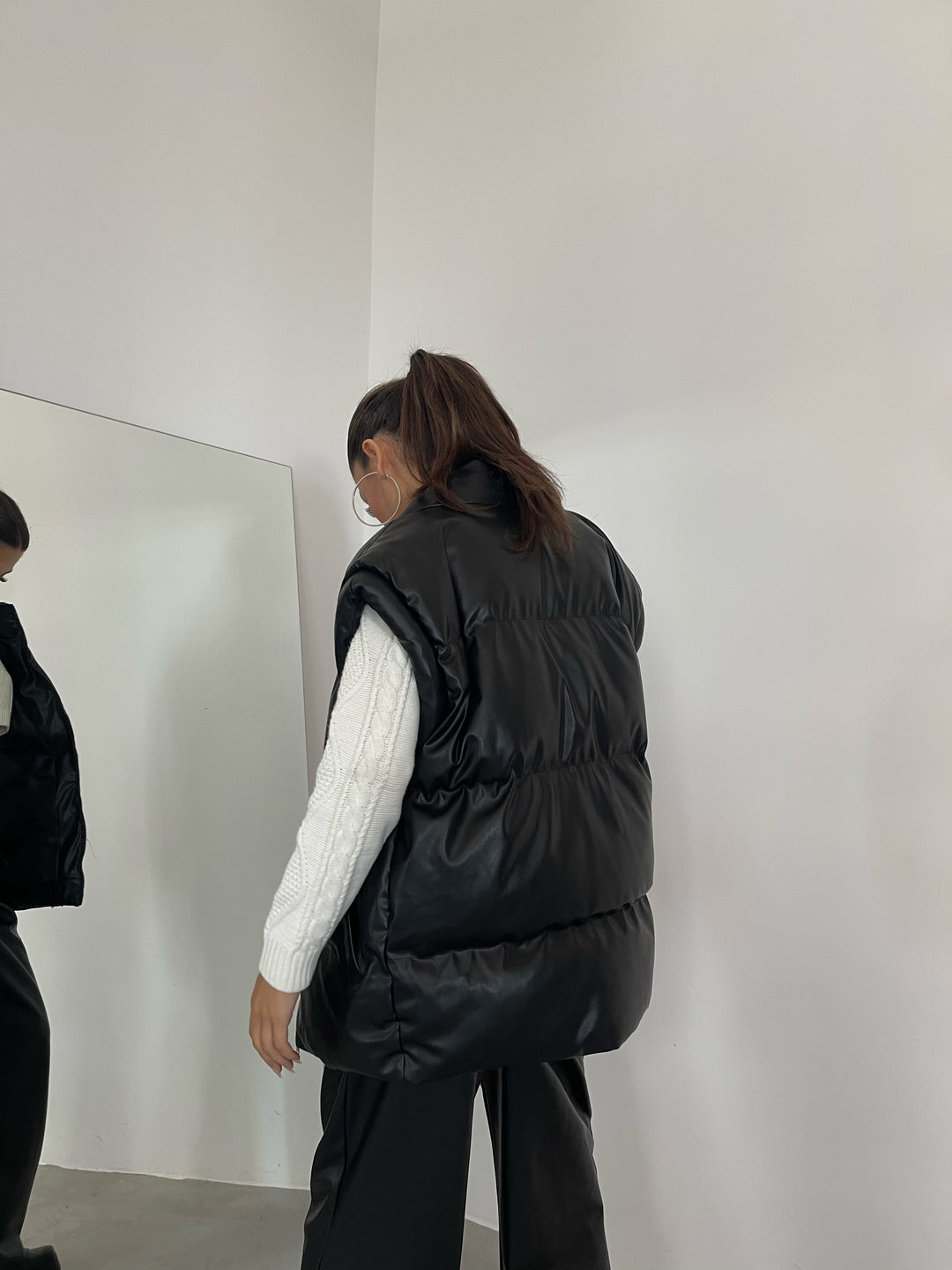Oversize Puffer Leather Vest