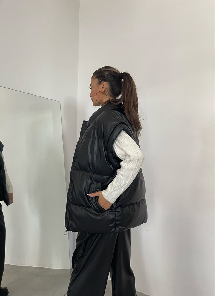 Oversize Puffer Leather Vest