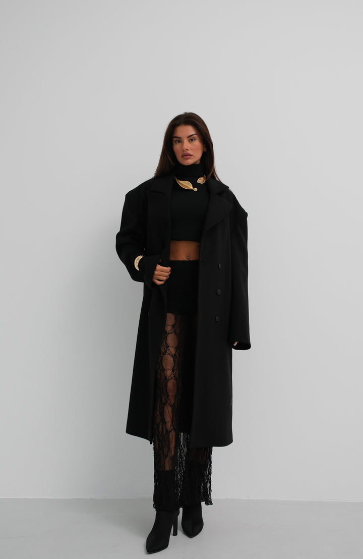 Oversize Black Cashmere Coat