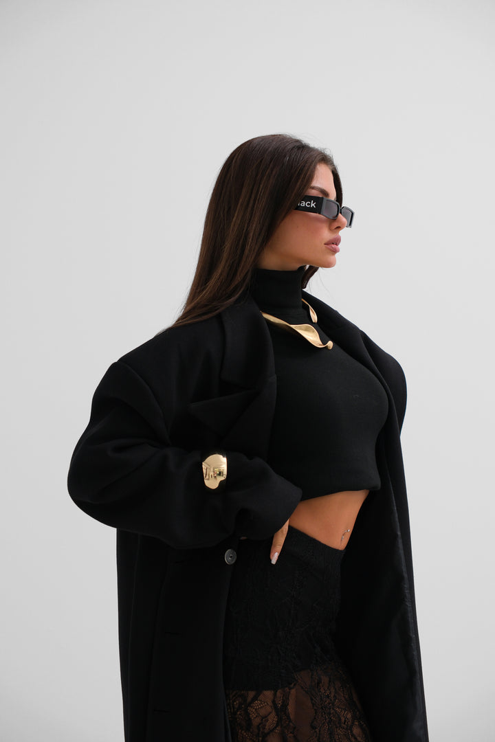 Oversize Black Cashmere Coat