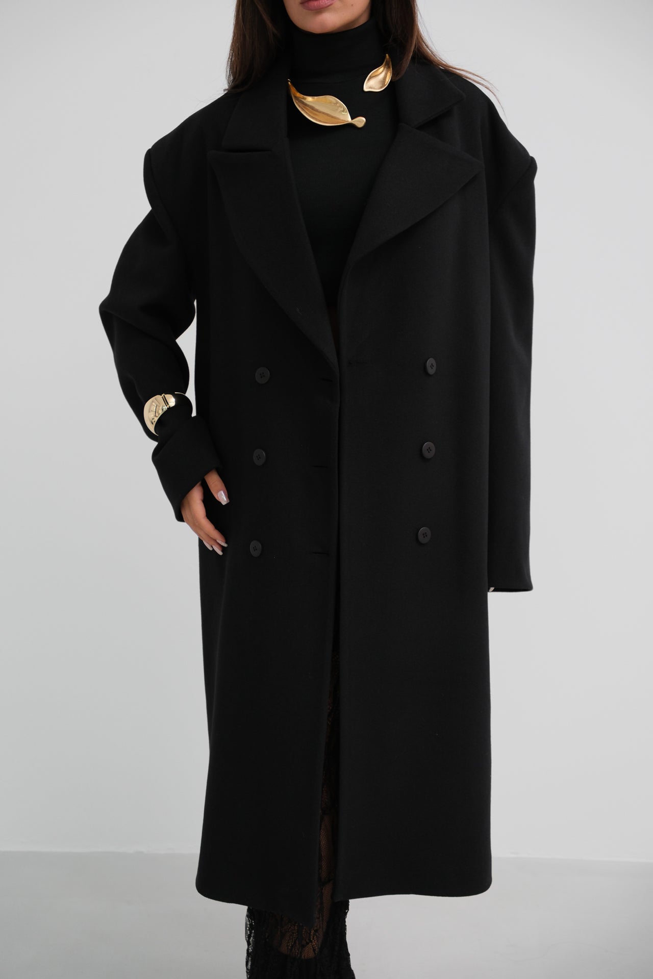 Oversize Black Cashmere Coat 