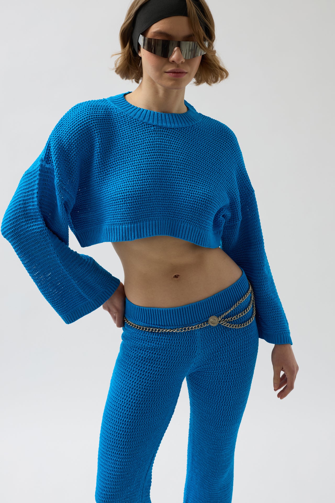 Oversize Knitted Blouse Blue Trousers Set 