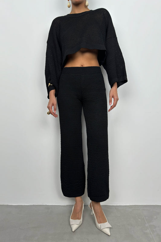 Oversize Knitted Blouse Black Trousers Set