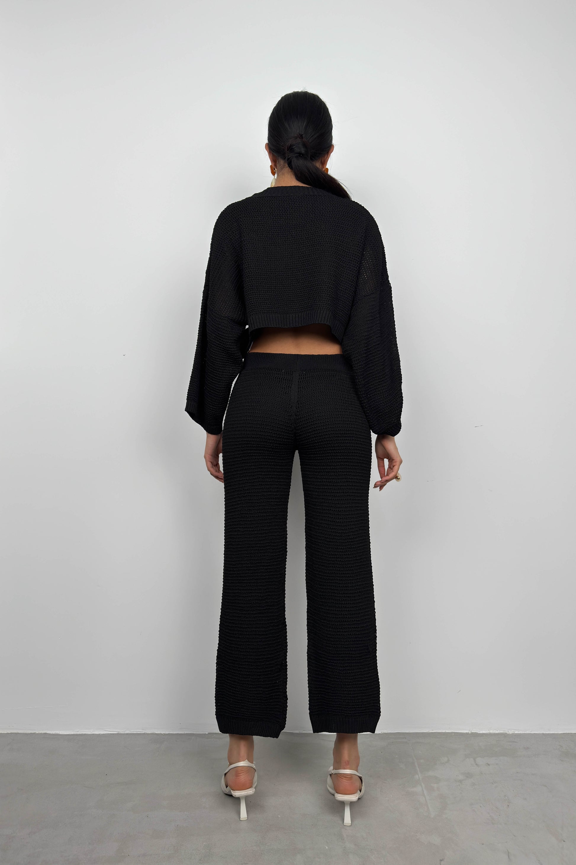 Oversize Knitted Blouse Black Trousers Set