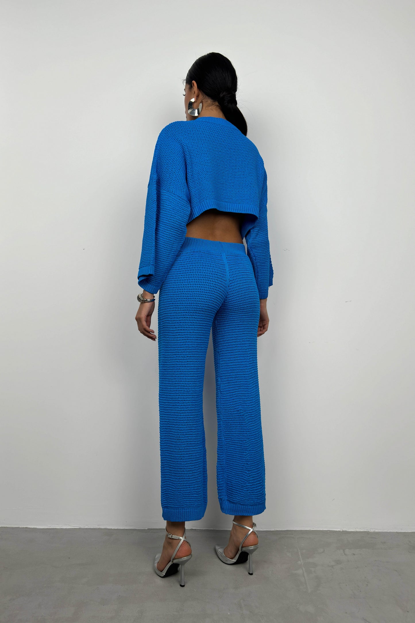 Oversize Knitted Blouse Blue Trousers Set 