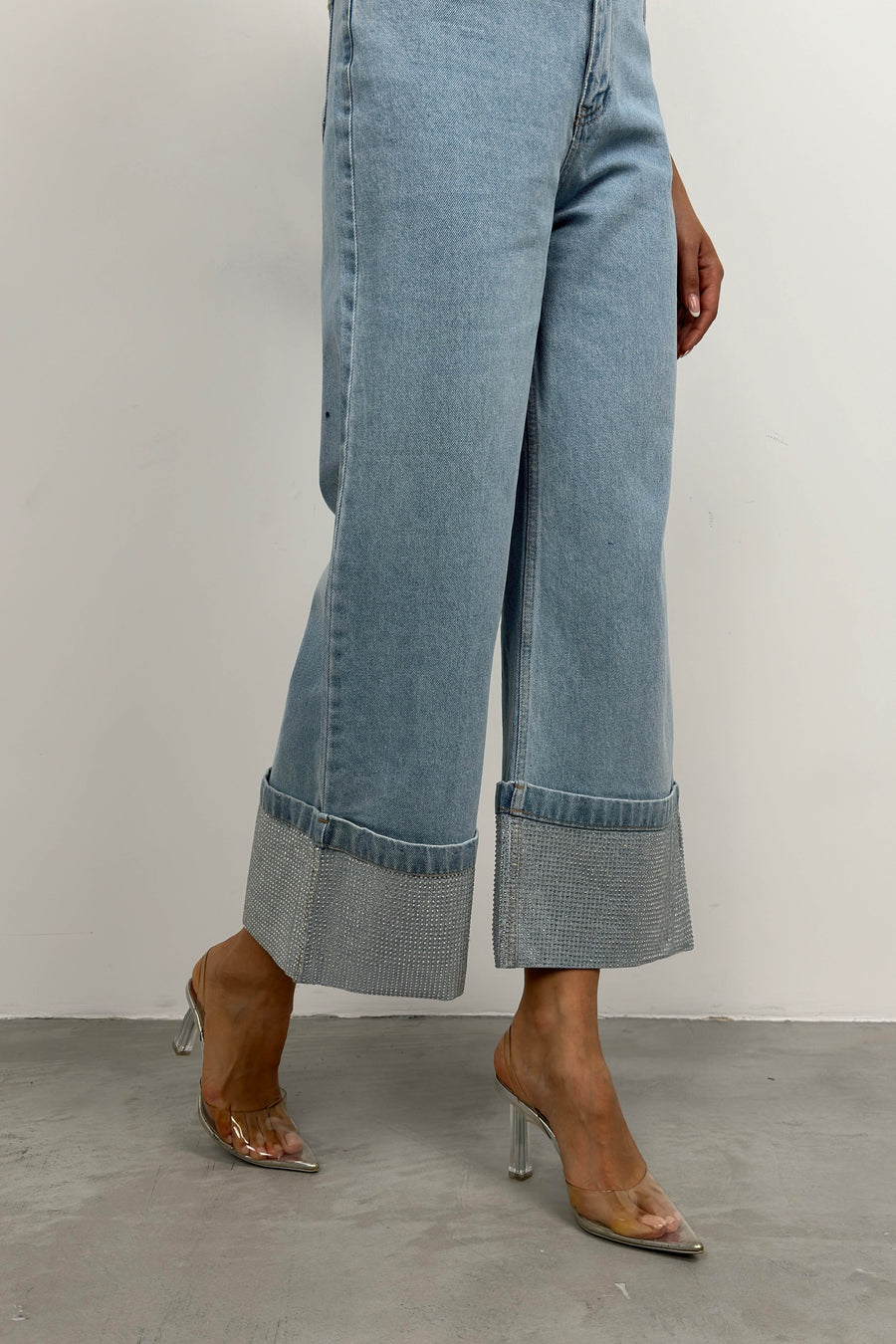 Blue Jeans with Stone Detail on Leg