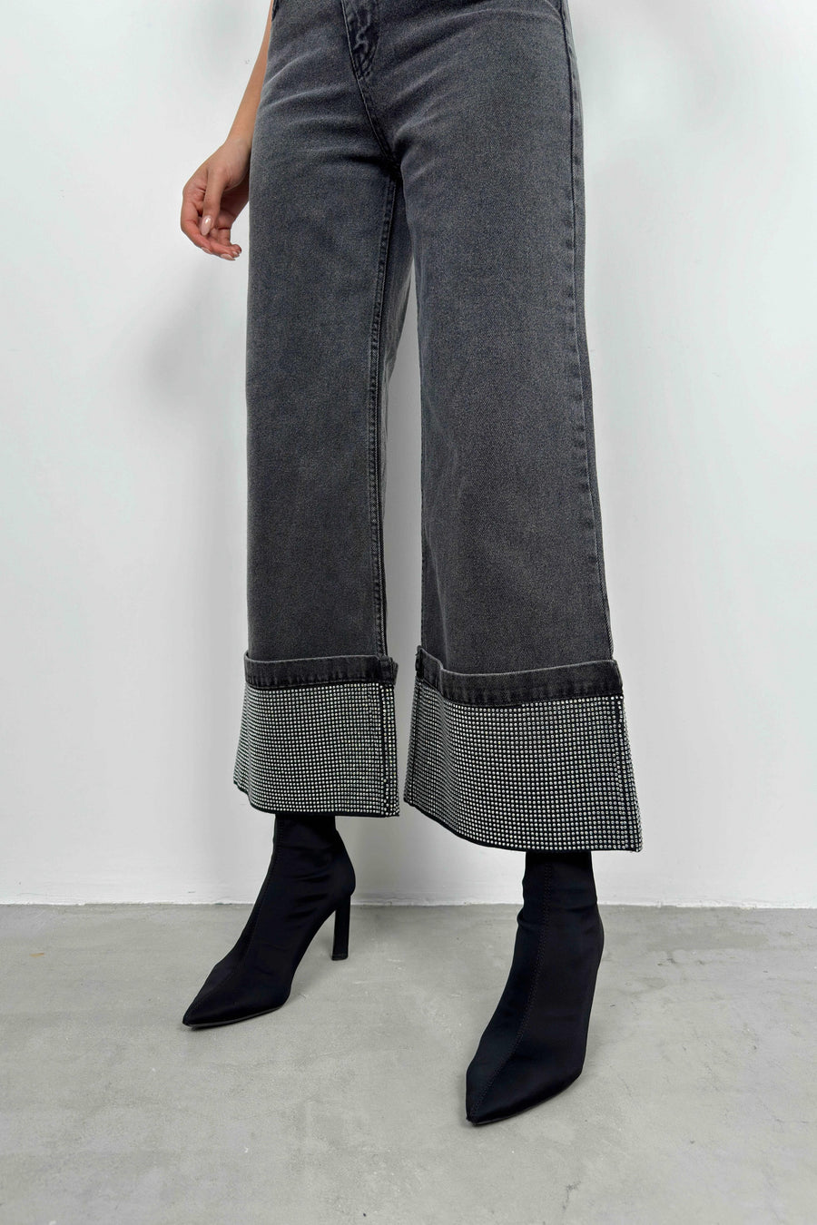 Gray Jeans with Stone Detail on Legs 