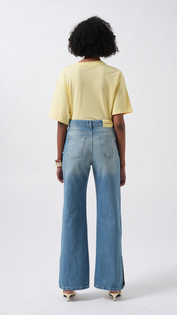 High Waist Blue Jeans with Leg Slits 