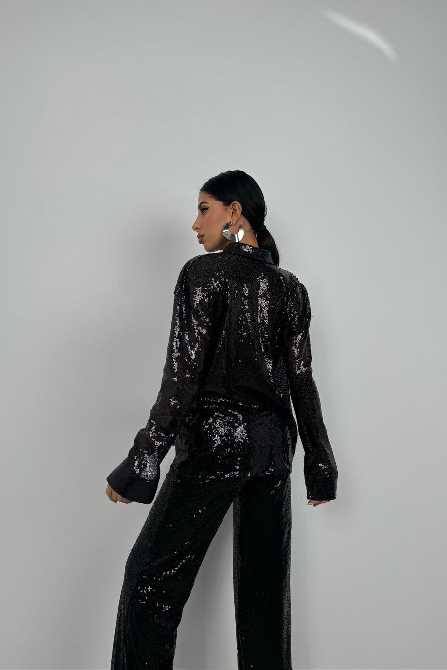 Sequined Black Oversize Shirt 