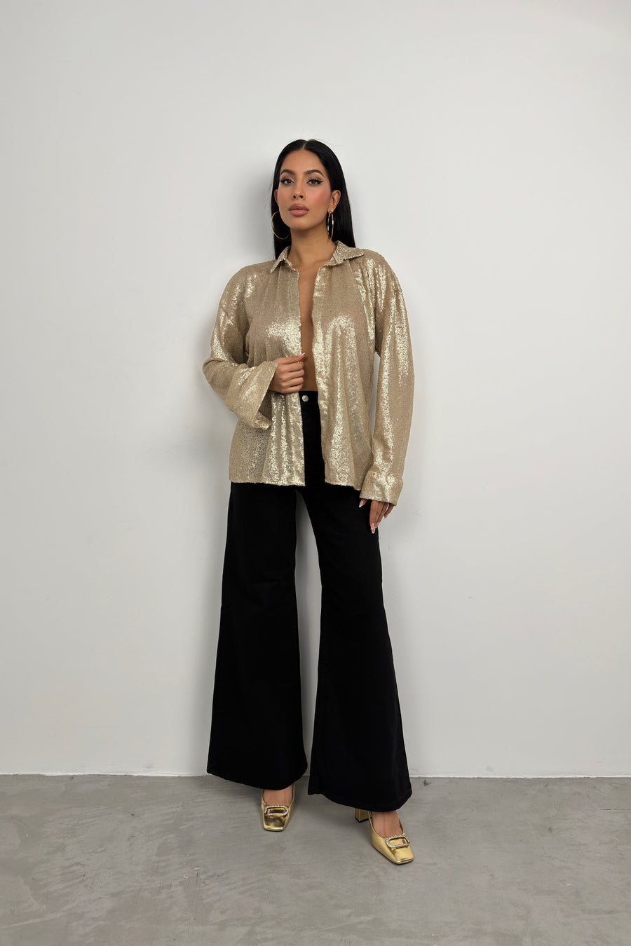 Sequined Gold Oversize Shirt 